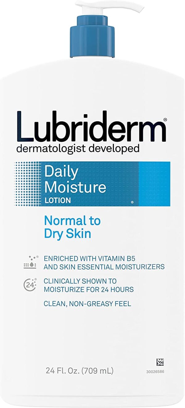 لوشن ترطيب الجسم واليد اليومي من لوبريديرم مع فيتامين B5، غير دهني، 24 أونصة سائلة استمتع بترطيب البشرة اليومي مع لوشن لوبريديرم المغذي بفيتامين B5، خالٍ من الزيوت ويزن 24 أونصة سائلة.